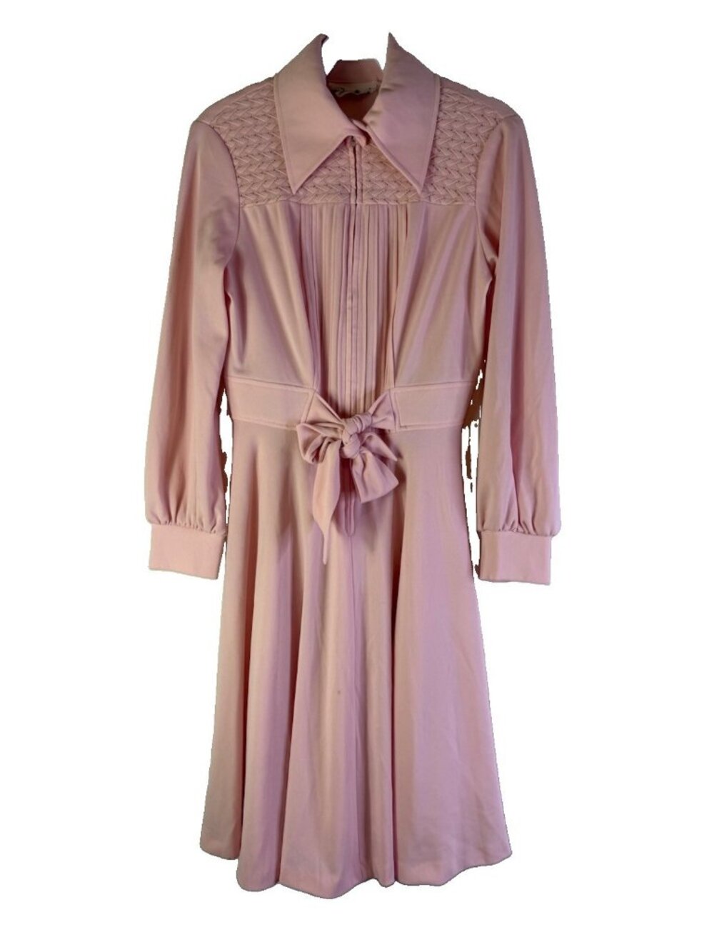 Vintage 60s Dagger Collar Belt Dress Pink Disco Rockabilly USA